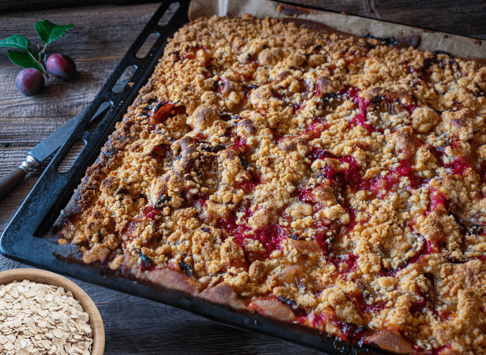 Haferflocken Pflaumenkuchen vom Blech