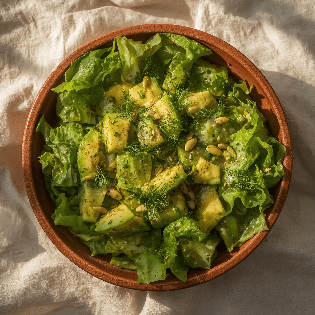 Grüner Sommersalat mit Avocado, Gurke
